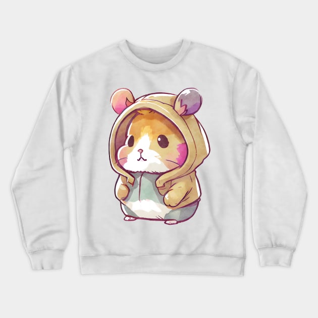 Cartoon Hamster Wearing Hoodie Crewneck Sweatshirt by Chromatic Fusion Studio